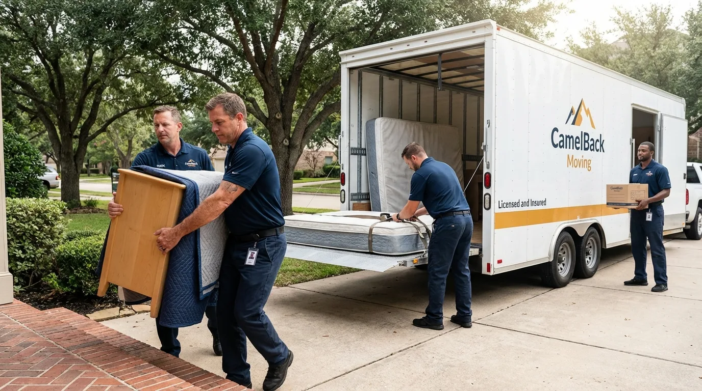 Crew loading residential truck for cross-state move from Jackson, WI