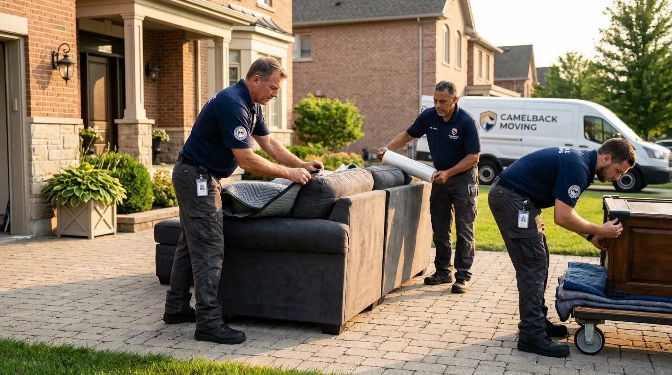 Large estate moving crew wrapping furniture in Jackson, WI